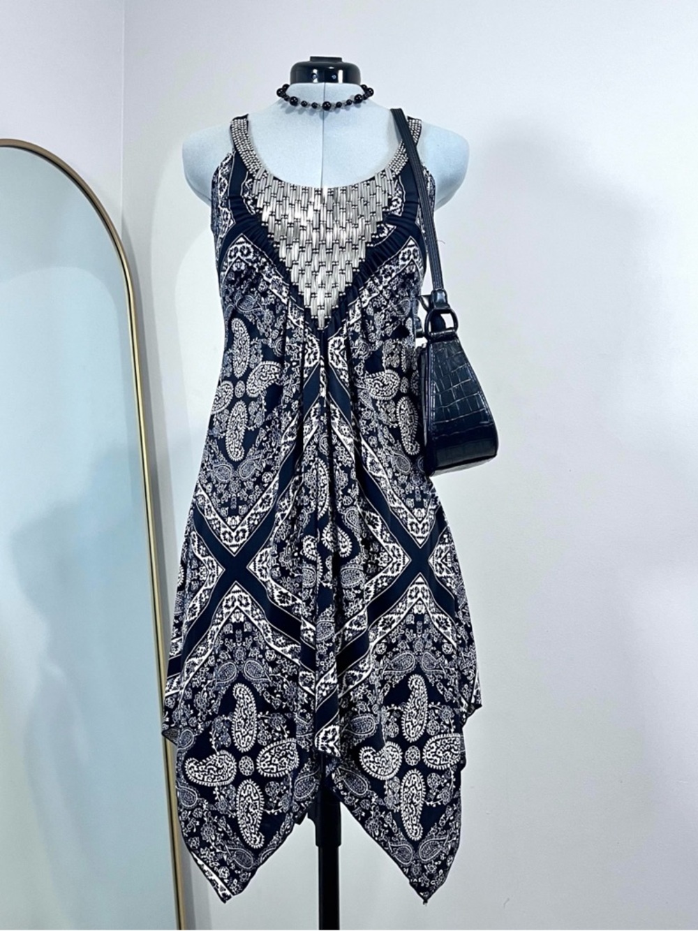 VENUS Black & White Paisley Bandana Beaded Embellished Dress